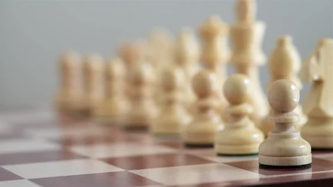 Chess, View on white figures on chessboard, start setting up (with slider) Stock Footage 110924838