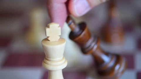 Chess, white and black king, the black king is knocked over (with slider) 스톡 동영상 110914775
