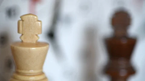 Chess, white and black king face each other with ticking the clock (with slider) Stock Footage 110956443