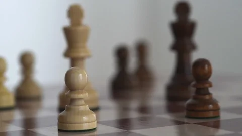 Chess, white and black king face each other, black king falls (with slider) Stock Footage 110994352