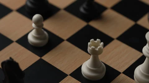 Chess on a wooden board going around in circle Stock Footage 343434829