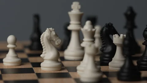 Chess on a wooden board going around in circle Stock Footage 343435560