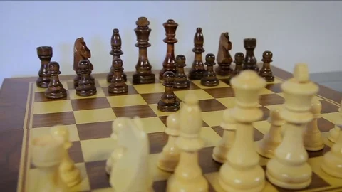 Chessboard and chess pieces. Tracking shot, Circular camera flight. closeup Stock Footage 79109826
