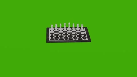 A chessboard with black and white pieces rotates on a green screen. Stock Footage 280307611
