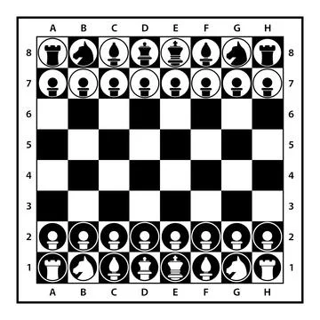 Chessboard with chess pieces in separated layers, black and white vector Illustrazione stock