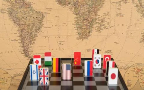 Chessboard with flags of countries Foto stock
