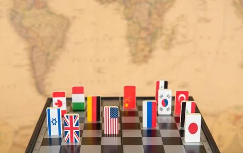 Chessboard with flags of countries Stock Photos