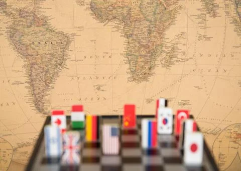 Chessboard with flags of countries Stock Photos
