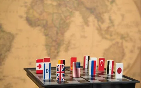 Chessboard with flags of countries Stock Photos
