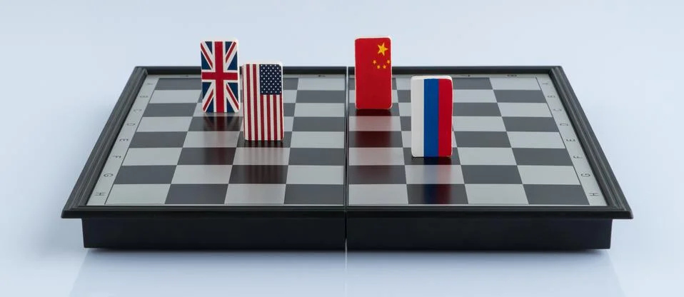 Chessboard with flags of countries Stock Photos