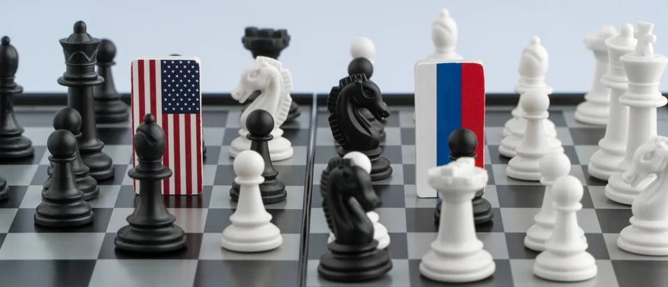 Chessboard with flags of countries Stock Photos