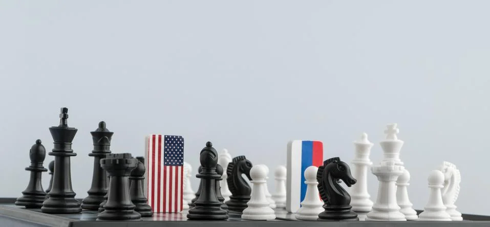 Chessboard with flags of countries Stock Photos