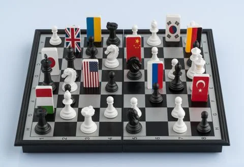 Chessboard with flags of countries Stock Photos