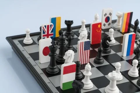 Chessboard with flags of countries Stock Photos
