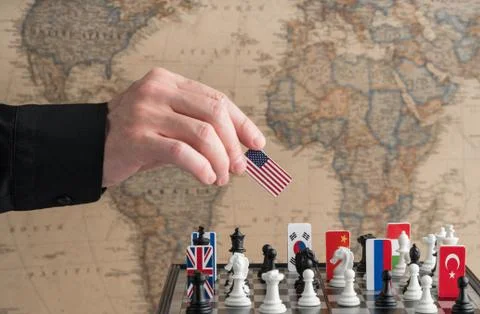 Chessboard with flags of countries Stock Photos