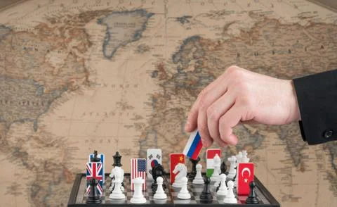 Chessboard with flags of countries Foto stock