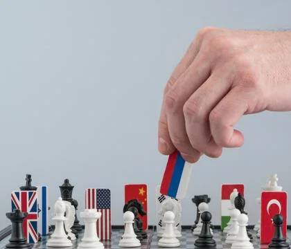 Chessboard with flags of countries Stock Photos