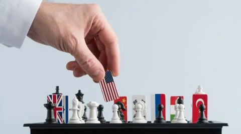 Chessboard with flags of countries Stock Photos