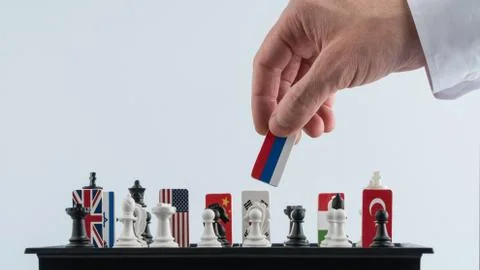 Chessboard with flags of countries Stock Photos