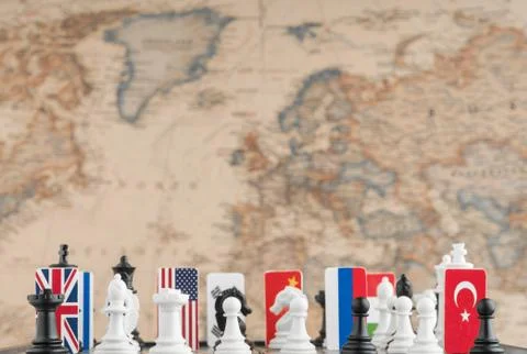Chessboard with flags of countries Stock Photos