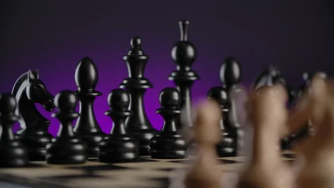 Chessboard with lines of white and black wooden chess figures Stock Footage 166399712