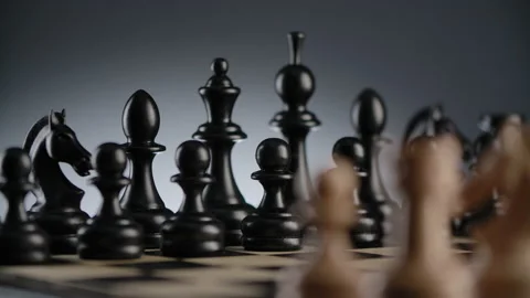 Chessboard with lines of white wooden chess figures Stock Footage 166399855