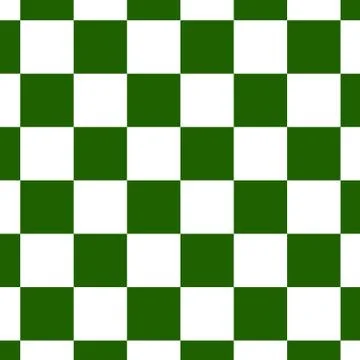 Chessboard or checker board seamless pattern in green and white. Checkered bo Stock Illustration