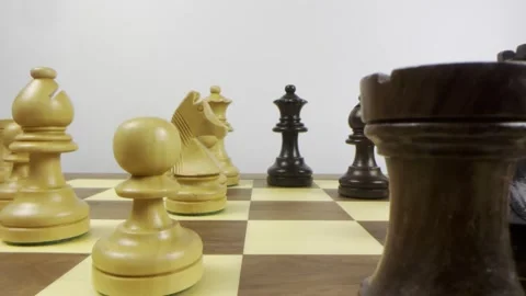Chessboard pieces at eye level. Stock Footage 310177457