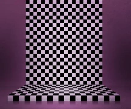 Chessboard stage violet room background Stock Illustration
