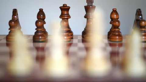 Chessboard, View on black figures on chessboard, start setting up (with slider) Stock Footage 110914153