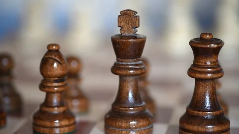 Chessboard, View on black figures on chessboard, start setting up (with slider) 스톡 동영상 110958286