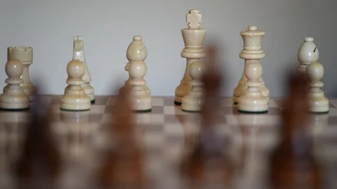 Chessboard, View on white figures on chessboard, start setting up (with slider) Stock Footage 110940188