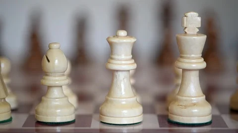 Chessboard, View on white figures on chessboard, start setting up (with slider) 스톡 동영상 110956338