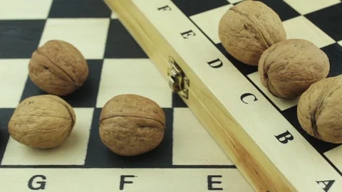Chessboards and nuts Stock Footage 80361924