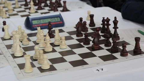 Chessman playing chess and move game figure with his hand. Stock Footage 92019565