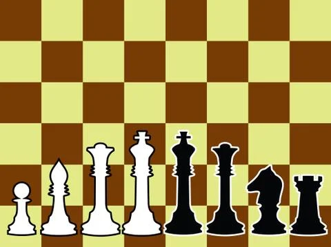 Chessmen, black and white contours. Stock Illustration
