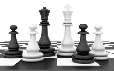 Chessmen stand on chessboard Illustrazione stock