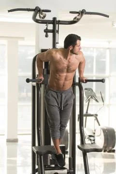Chest And Triceps Exercise on Parallel Bars Stock Photos
