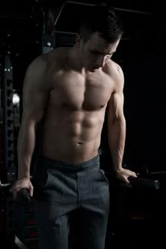 Chest And Triceps Exercise on Parallel Bars Stock Photos