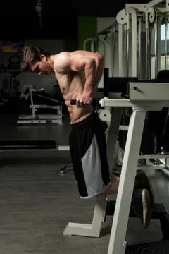 Chest And Triceps Exercise on Parallel Bars Foto stock