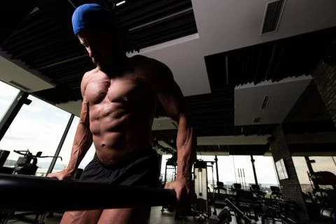 Chest And Triceps Exercise on Parallel Bars 스톡 사진