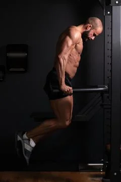Chest And Triceps Exercise on Parallel Bars Stock Photos