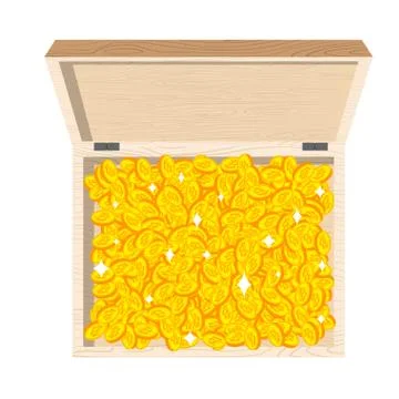 Chest with bitcoin. Box with Crypto currency coins. Virtual treasure Stock Illustration