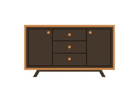 Chest of drawers, bedside table set vector. Wooden textures. Cartoon house Stock Illustration