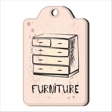 Chest of drawers in the style of a linear pattern on the tag for sale. Furniture Illustrazione stock