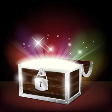 Chest with glowing treasure Stock Illustration