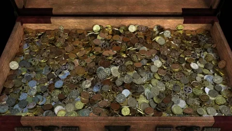 Chest with gold and silver, animation Stock Footage 154179820