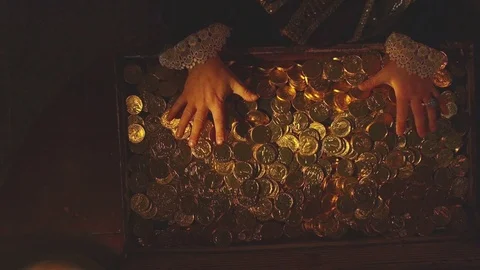 A chest of gold coins Stock Footage 73613784