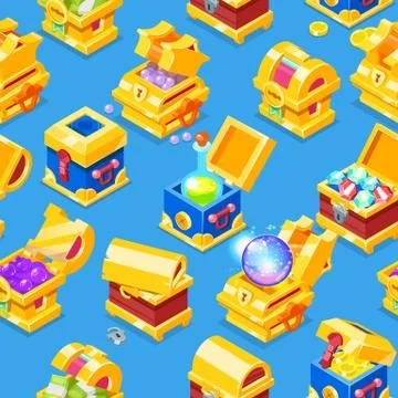 Chest icon isometric vector treasure box with gold money wealth or wooden pirate Stock Illustration