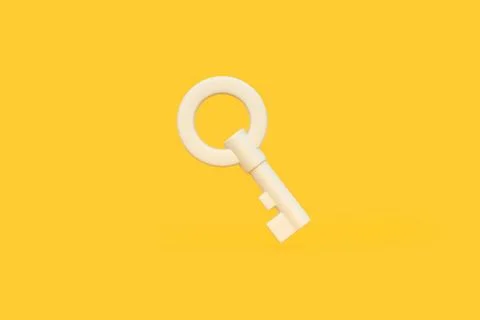 Chest key on a yellow background. 3d rendering illustration 스톡 일러스트